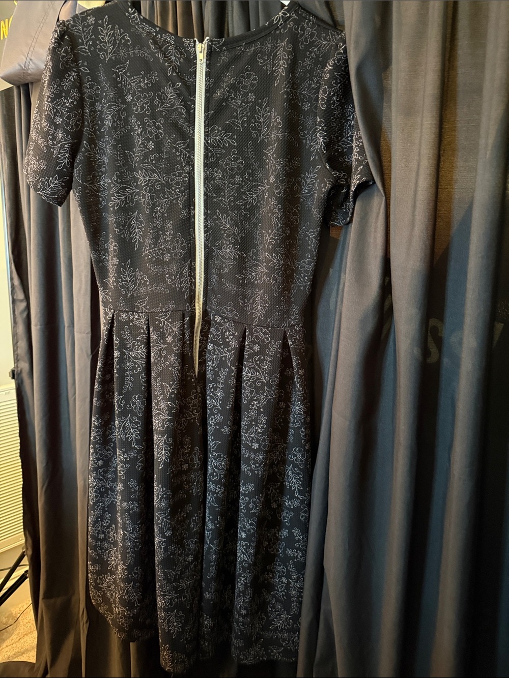 LuLaRoe Black Midi Dress with Light Gray Floral Print - Picture 5 of 6